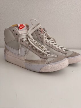 Nike High-Top Blazer Sneakers in Off-White Cream with Orange Logo